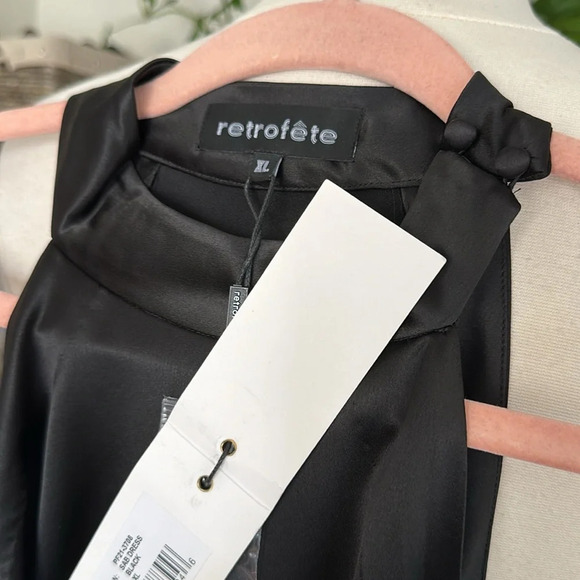 RETROFETE Sab Black Satin Maxi Dress Dark Romance Front Slit Glam Event, Size XL - Picture 14 of 16